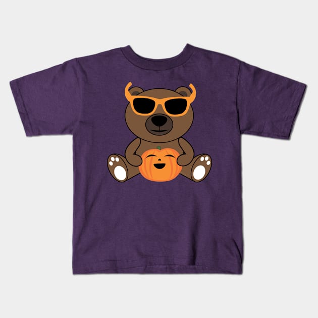 Cool cute Halloween bear sunglasses and pumpkin Kids T-Shirt by PLdesign